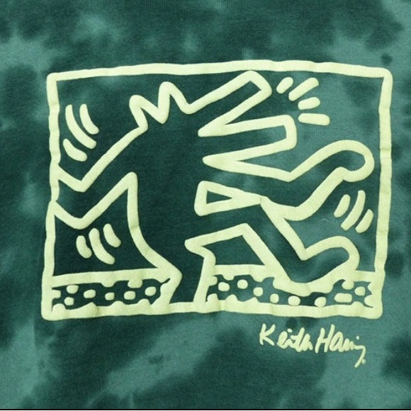Keith Haring Green Tie Dye Graphic Crop Sweatshirt Wide Rib Waist Size Small - Picture 3 of 3